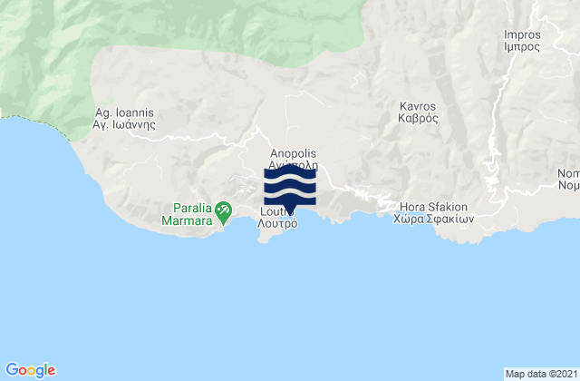 Mapa da tábua de marés em Nisís Loutró, Greece