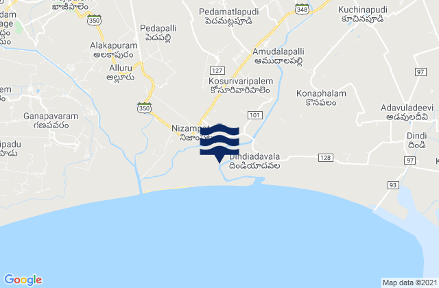 Mapa da tábua de marés em Nizampatam, India