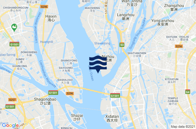 Mapa da tábua de marés em Nizhou Tou, China