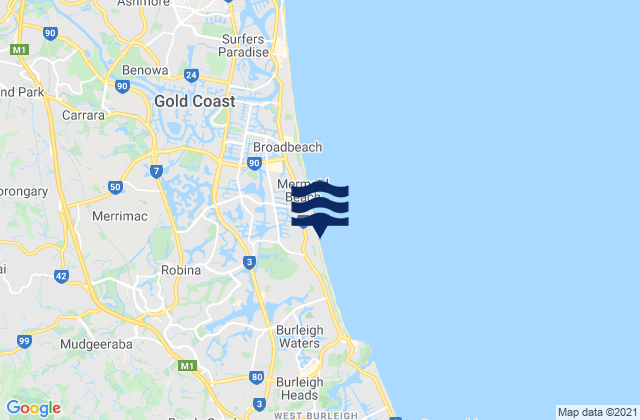 Mapa da tábua de marés em Nobby Beach, Australia