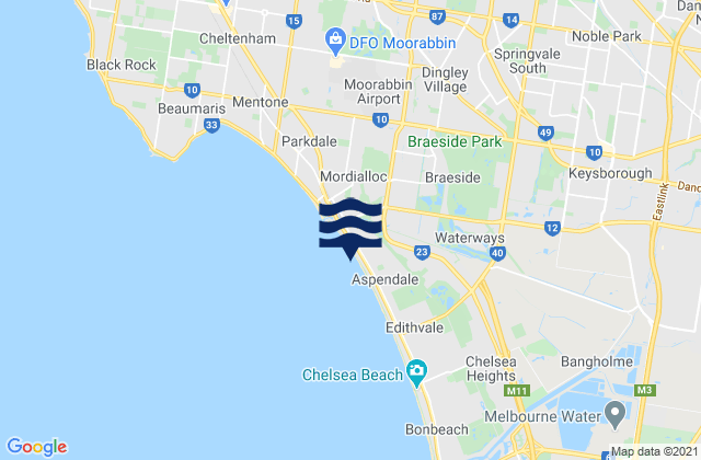 Mapa da tábua de marés em Noble Park, Australia