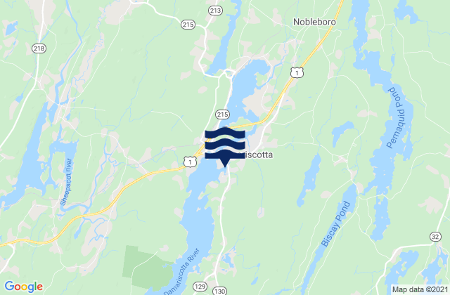 Mapa da tábua de marés em Nobleboro, United States