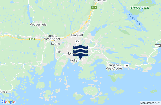 Mapa da tábua de marés em Nodeland, Norway