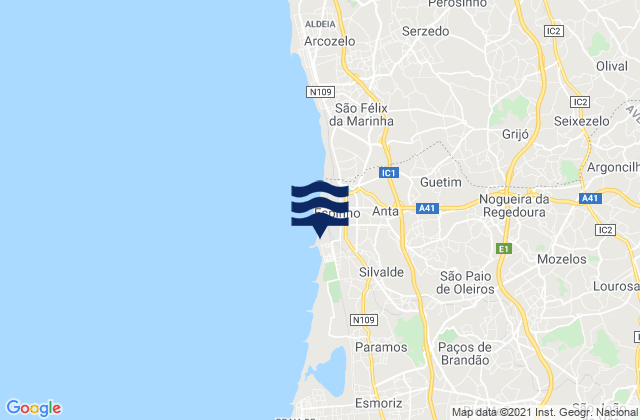 Mapa da tábua de marés em Nogueira da Regedoura, Portugal