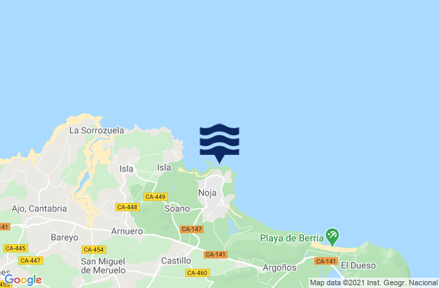 Mapa da tábua de marés em Noja, Spain