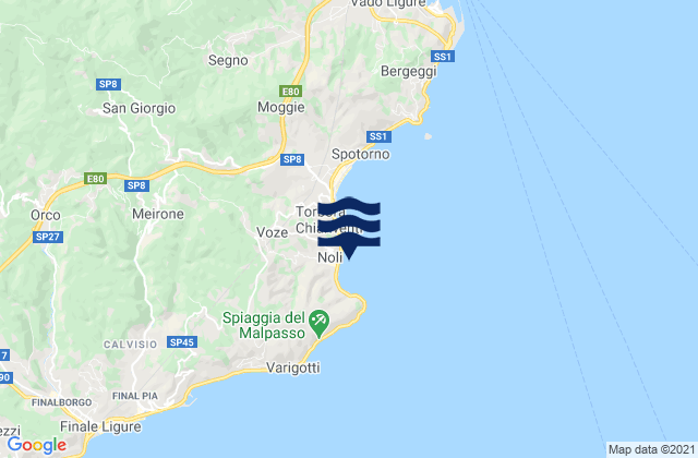 Mapa da tábua de marés em Noli, Italy