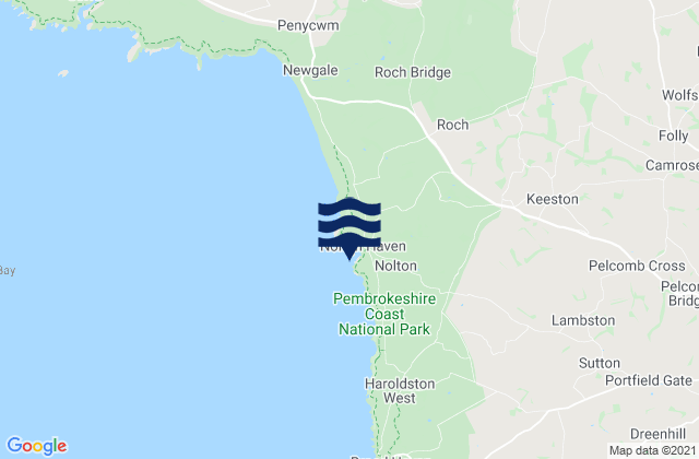 Mapa da tábua de marés em Nolton Haven Beach, United Kingdom