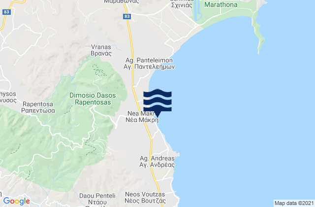 Mapa da tábua de marés em Nomarchía Anatolikís Attikís, Greece