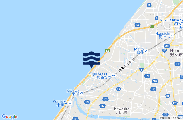 Mapa da tábua de marés em Nomi Gun, Japan