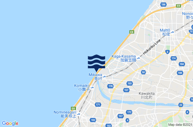 Mapa da tábua de marés em Nomi Shi, Japan