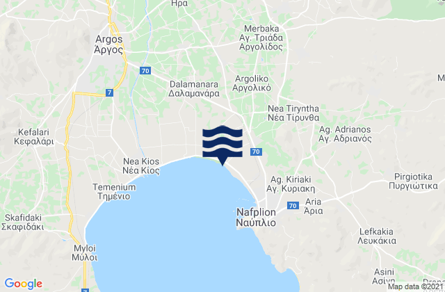 Mapa da tábua de marés em Nomós Argolídos, Greece