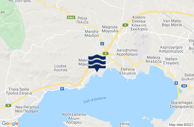 Mapa da tábua de marés em Nomós Attikís, Greece