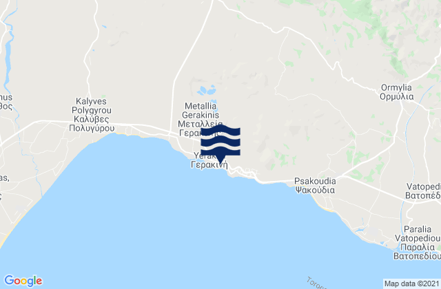 Mapa da tábua de marés em Nomós Chalkidikís, Greece