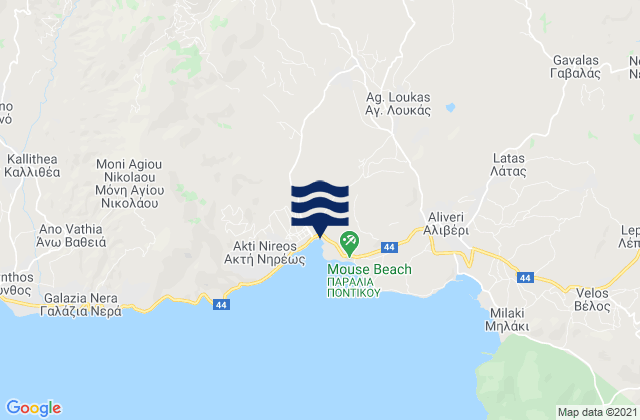Mapa da tábua de marés em Nomós Evvoías, Greece