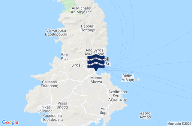 Mapa da tábua de marés em Nomós Kykládon, Greece