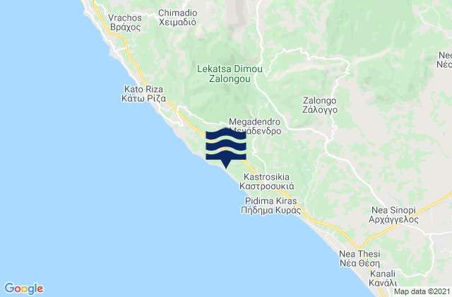 Mapa da tábua de marés em Nomós Prevézis, Greece