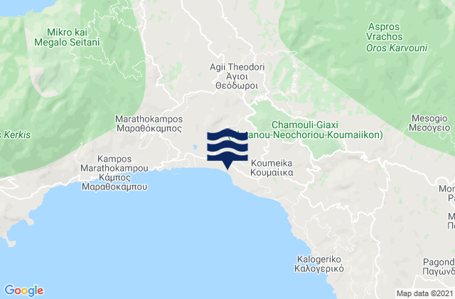Mapa da tábua de marés em Nomós Sámou, Greece