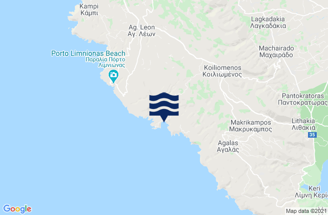 Mapa da tábua de marés em Nomós Zakýnthou, Greece