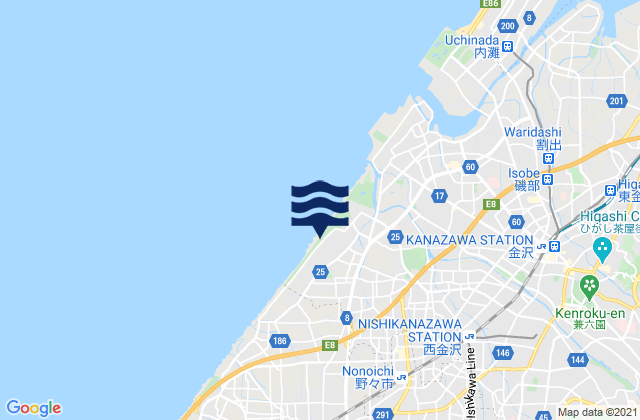 Mapa da tábua de marés em Nonoichi, Japan