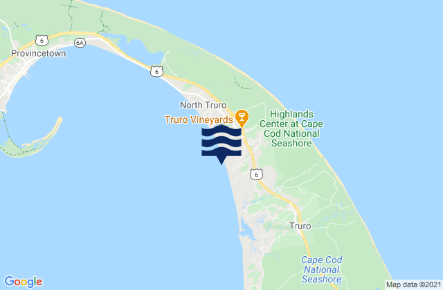 Mapa da tábua de marés em Noons Landing Truro, United States