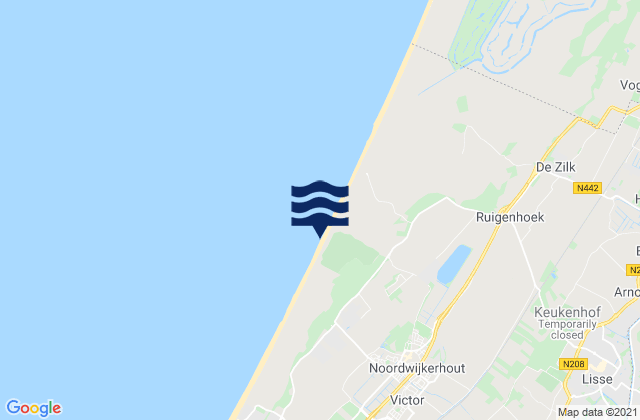 Mapa da tábua de marés em Noordwijkerhout, Netherlands