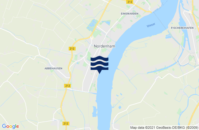 Mapa da tábua de marés em Nordenham, Germany