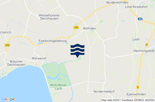 Mapa da tábua de marés em Norderwöhrden, Germany