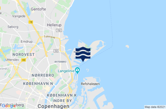 Mapa da tábua de marés em Nordhavnen, Denmark