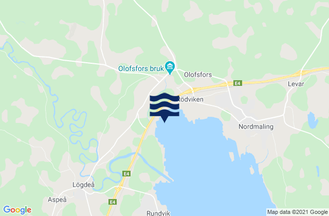 Mapa da tábua de marés em Nordmalings Kommun, Sweden
