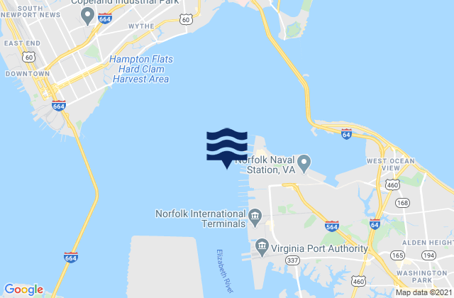Mapa da tábua de marés em Norfolk Harbor Reach (Buoy R 8), United States