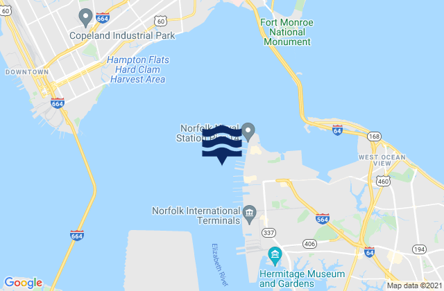Mapa da tábua de marés em Norfolk Harbor Reach (Buoy R '8'), United States
