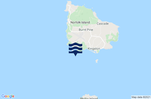 Mapa da tábua de marés em Norfolk Island, New Caledonia