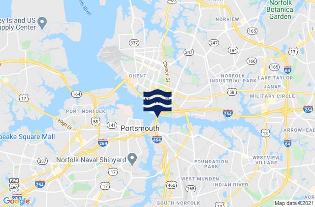 Mapa da tábua de marés em Norfolk and Western RR. Bridge E Branch, United States