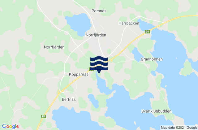 Mapa da tábua de marés em Norrfjärden, Sweden