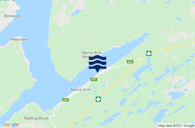 Mapa da tábua de marés em Norris Arm, Canada
