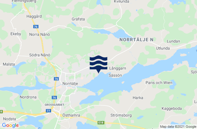 Mapa da tábua de marés em Norrtälje Kommun, Sweden