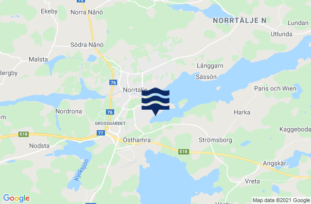 Mapa da tábua de marés em Norrtälje, Sweden