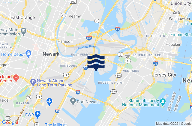 Mapa da tábua de marés em North Arlington, United States
