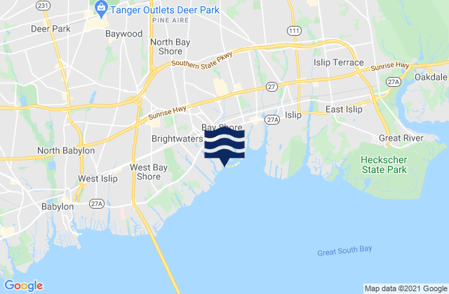 Mapa da tábua de marés em North Bay Shore, United States