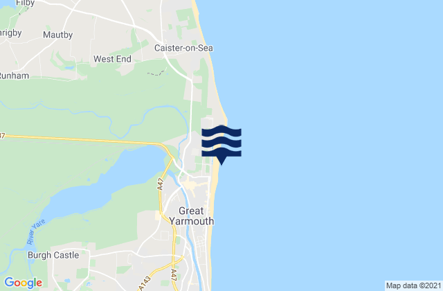 Mapa da tábua de marés em North Beach, United Kingdom