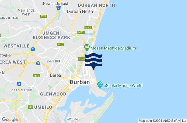 Mapa da tábua de marés em North Beach, South Africa