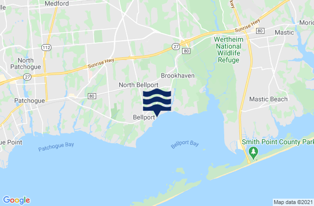 Mapa da tábua de marés em North Bellport, United States