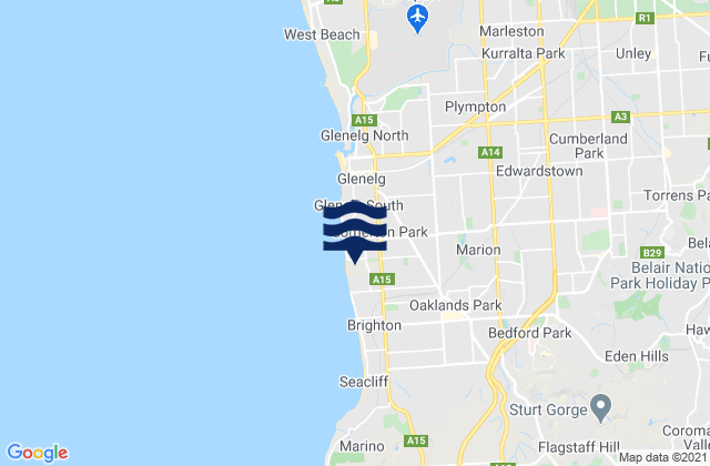Mapa da tábua de marés em North Brighton, Australia