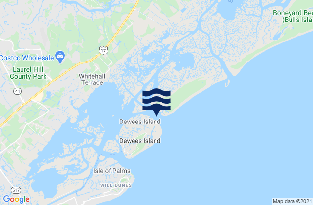 Mapa da tábua de marés em North Dewees Island Capers Inlet, United States