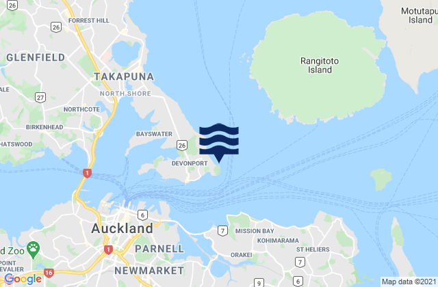 Mapa da tábua de marés em North Head, New Zealand