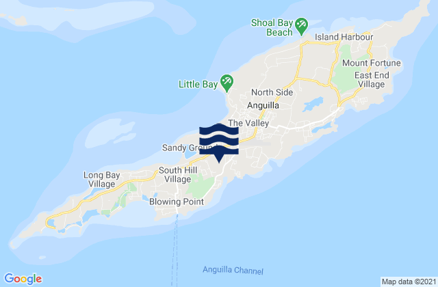 Mapa da tábua de marés em North Hill Village, Anguilla