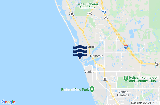 Mapa da tábua de marés em North Jetty, United States