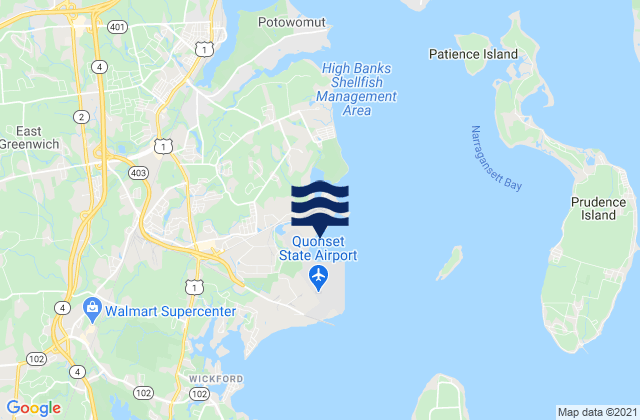 Mapa da tábua de marés em North Kingstown Beach, United States