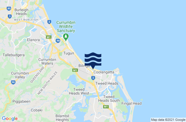 Mapa da tábua de marés em North Kirra Beach, Australia