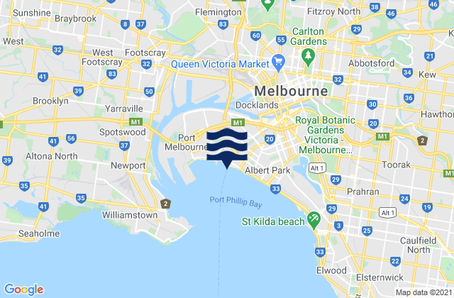 Mapa da tábua de marés em North Melbourne, Australia